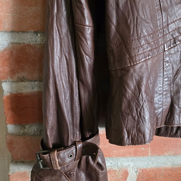 Guess Leather Jacket, Very Soft, Brown, Front Zip, Size Large - Picture 5 of 8
